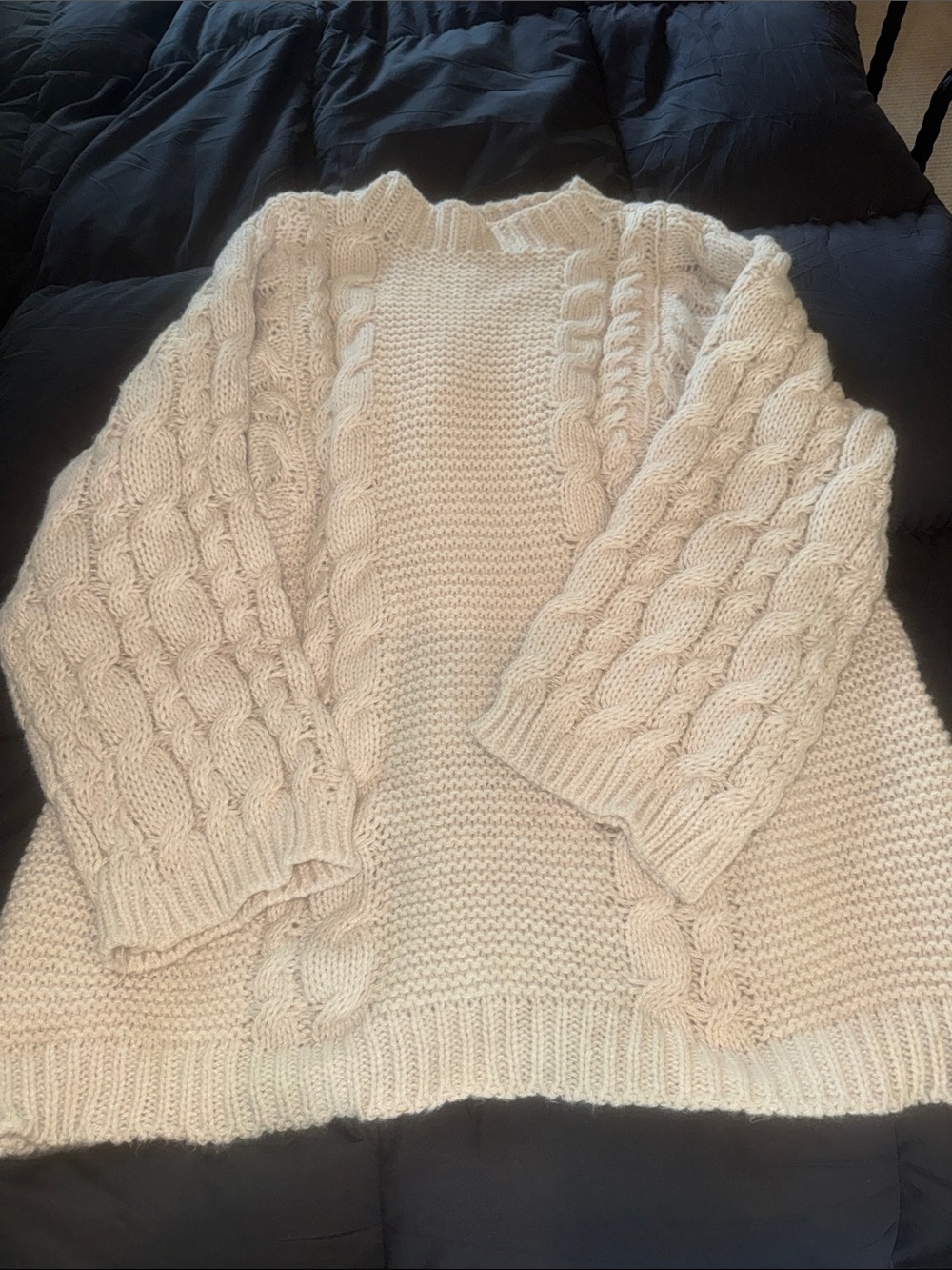 Oversized Cozy Cream Cable Knit Women's Sweater- brand unknown